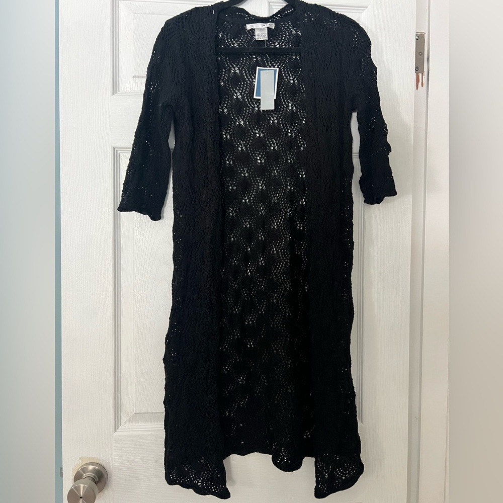 NWT WD.NY 3/4 sleeve crocheted black sweater size XS